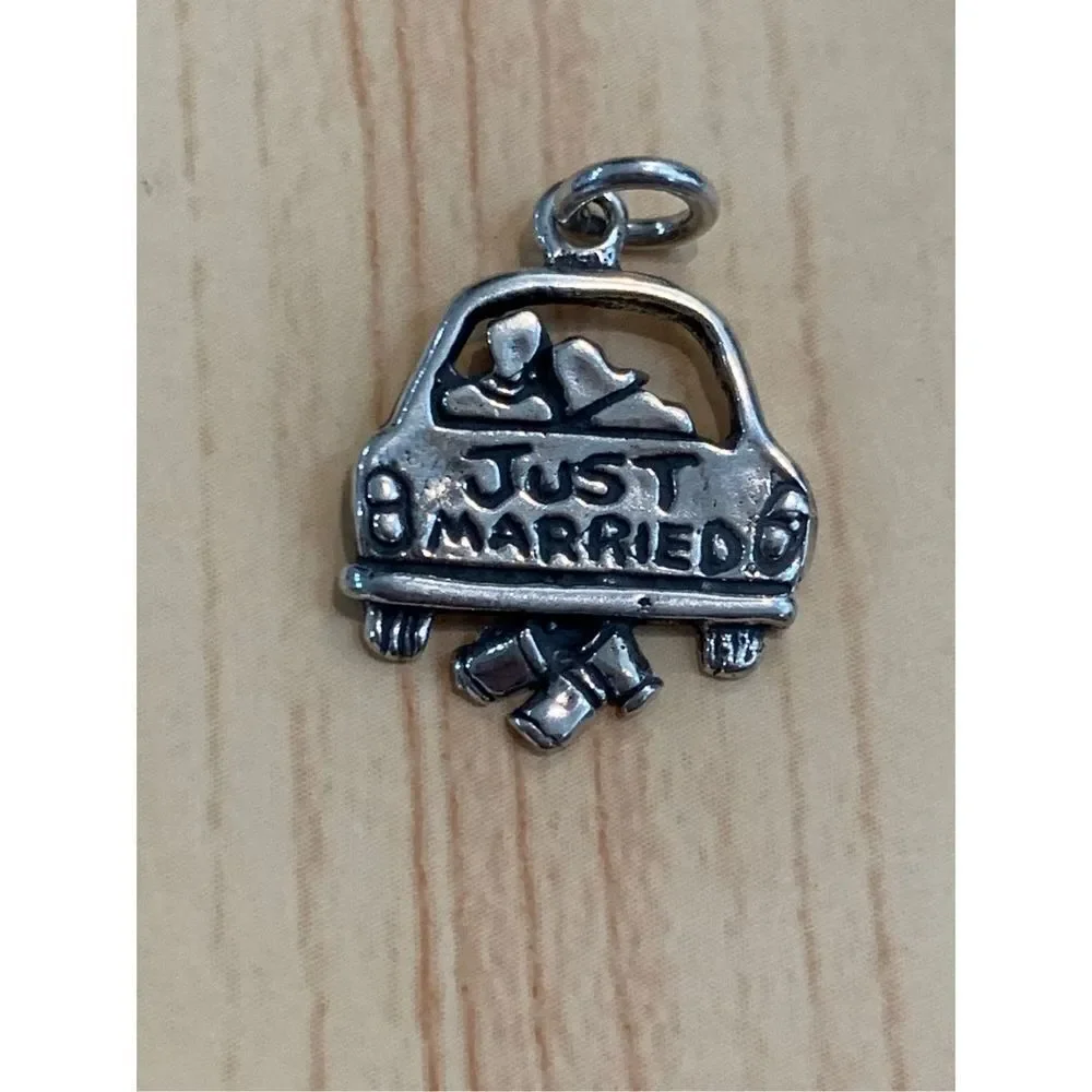 .925 Just Married Car Sterling Silver Jewelry Charm - Picture 4 of 5
